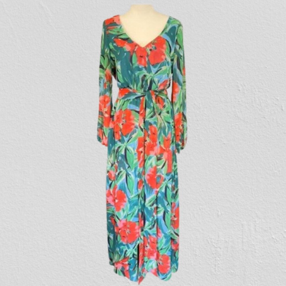 INC International Concepts Floral Tropical Print Chiffon Long Sleeve Maxi Dress